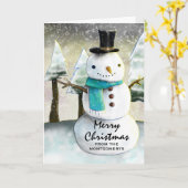 Whimsical Snowman Winter Scene Kerstfeestdag Kaart (Gele Bloem)