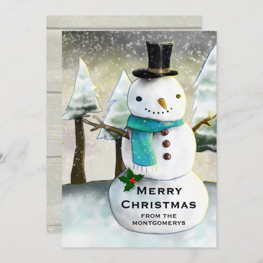 Whimsical Snowman Winter Scene Kerstmis Feestdagenkaart (Voorkant / Achterkant)