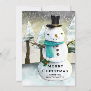 Whimsical Snowman Winter Scene Kerstmis Feestdagenkaart