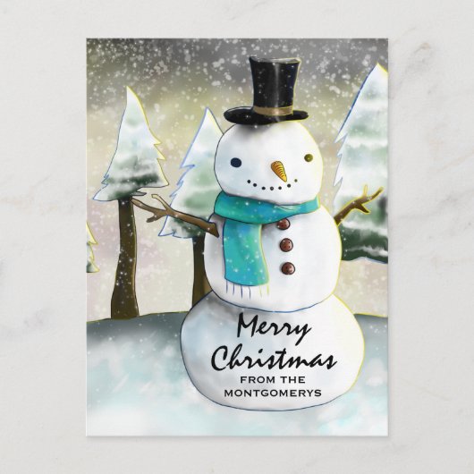 Whimsical Snowman Winter Scene Kerstmis Feestdagenkaart (Voorkant)