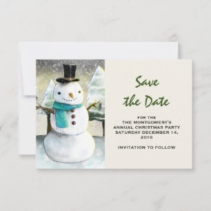 Whimsical Snowman Winter Scene kersttekening Save The Date