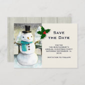 Whimsical Snowman Winter Scene kersttekening Save The Date (Voorkant / Achterkant)