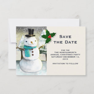 Whimsical Snowman Winter Scene kersttekening Save The Date