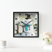 Whimsical Snowman Winter Scene kersttekening Vierkante Klok (Huis)