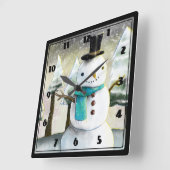 Whimsical Snowman Winter Scene kersttekening Vierkante Klok (Hoek)