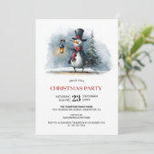 Whimsical Snowman with Lantern Christmas Party Kaart (Staand voorkant)