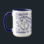 Whimsical Snowman Word Art Christmas Mok<br><div class="desc">Deze feestelijke mok is voorzien van een vrolijke sneeuwman, omringd door speelse woordkunst en handgetekende winterdoodles in helder blauw en wit. Een leuke keuze voor gezellige ochtenden, warme cacao nachten, of als kous stuffer tijdens de feestdagen. De grillige stijl en de handgeschreven details maken het perfect voor iedereen. Geweldig voor...</div>