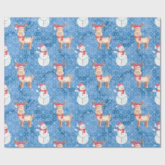 Whimsical-Snowmen en Reindeer Cadeaupapier (Vlak)