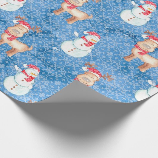 Whimsical-Snowmen en Reindeer Cadeaupapier (Hoek)