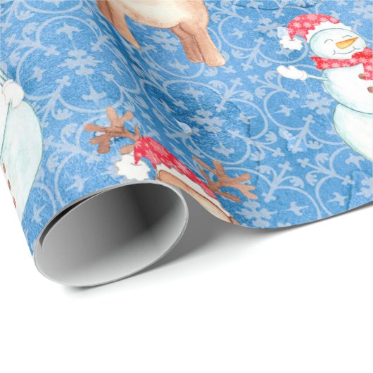 Whimsical-Snowmen en Reindeer Cadeaupapier (Rol Hoek)