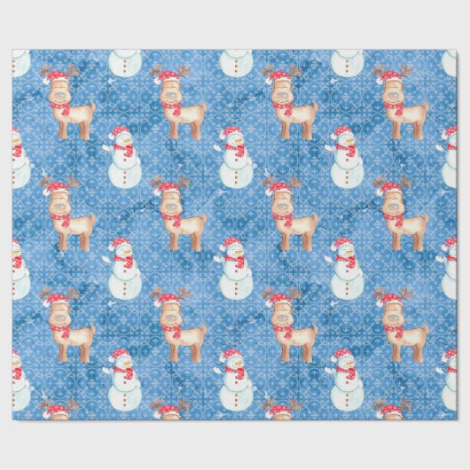 Whimsical-Snowmen en Reindeer Cadeaupapier (Zoom)