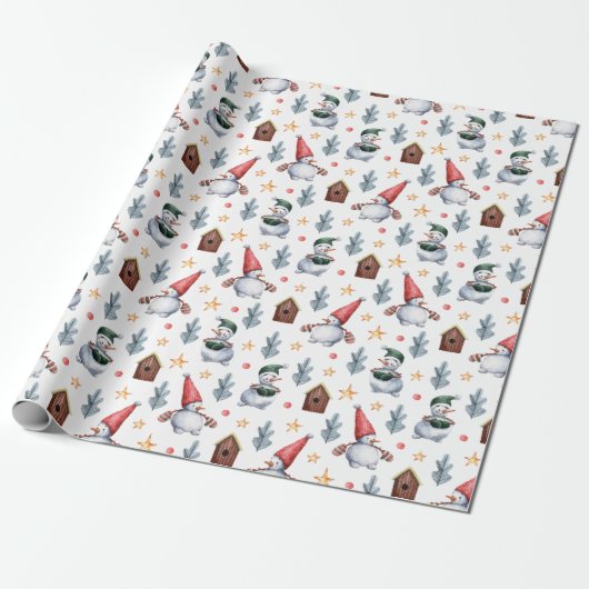 Whimsical Snowmen Kerstmis Cadeaupapier (Uitgerold)