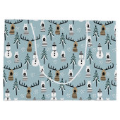 Whimsical Snowmen, Reindeer en kerstbomen Groot Cadeauzakje (Achterkant)