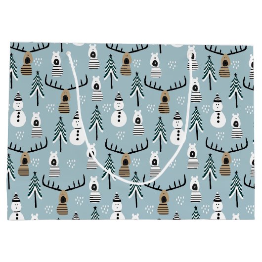 Whimsical Snowmen, Reindeer en kerstbomen Groot Cadeauzakje (Achterkant)