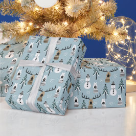 Whimsical Snowmen Reindeer en Trees Cadeaupapier