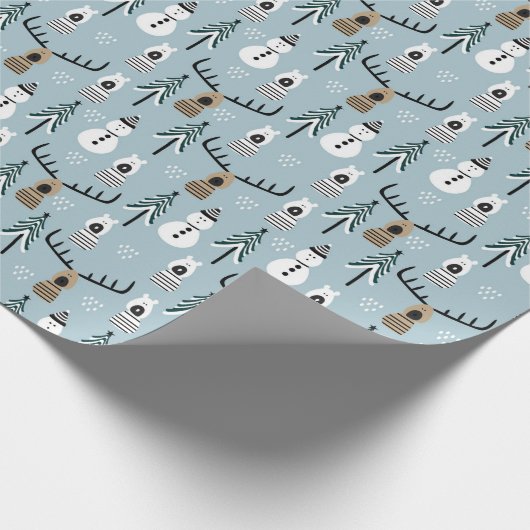 Whimsical Snowmen Reindeer en Trees Cadeaupapier (Hoek)