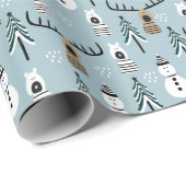 Whimsical Snowmen Reindeer en Trees Cadeaupapier (Rol Hoek)