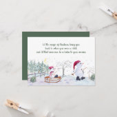 Whimsical Snowmen, Sled, Winter Scene Kaart (Voorkant / Achterkant in situ)