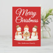 Whimsical Snowmen Tea Party Kerstmis Feestdagenkaart (Staand voorkant)