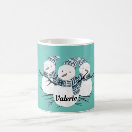 Whimsical Snowmen Trio Personalized Koffiemok