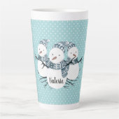 Whimsical Snowmen Trio Winter Polka Dots Latte Mok (Voorkant)