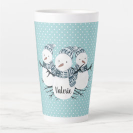 Whimsical Snowmen Trio Winter Polka Dots Latte Mok
