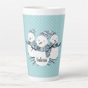 Whimsical Snowmen Trio Winter Polka Dots Latte Mok
