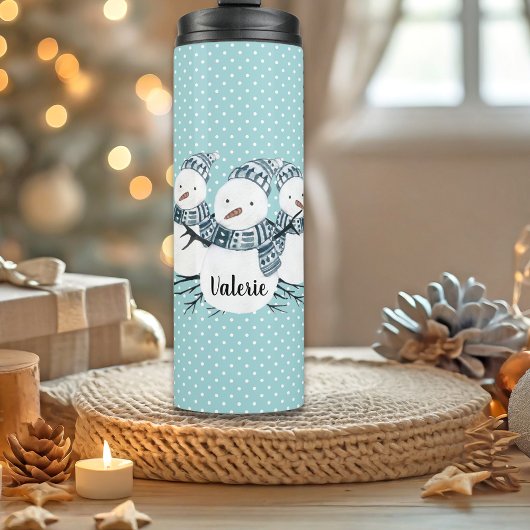 Whimsical Snowmen Trio Winter Polka Dots Thermosbeker