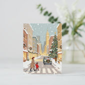 Whimsical Snowy City Street Christmas Briefkaart (Staand voorkant)