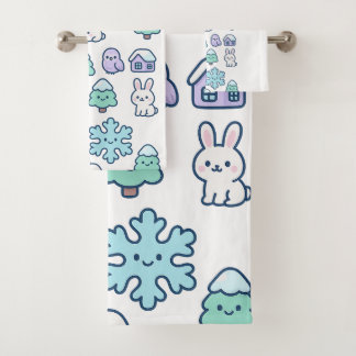 Whimsical Snowy Forest en Schattige Creatures Desi Bad Handdoek