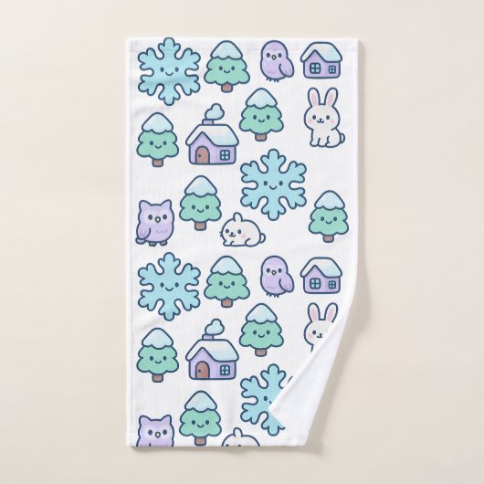 Whimsical Snowy Forest en Schattige Creatures Desi Bad Handdoek (Handdoek)