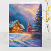 Whimsical Snowy Mountain Kersthut Kaart (Gele Bloem)