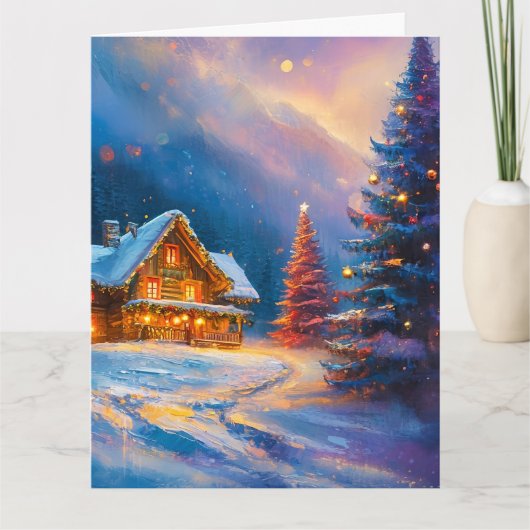 Whimsical Snowy Mountain Kersthut Kaart (Voorkant)