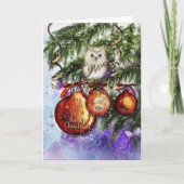 Whimsical Snowy Owl Christmas Ornament Feestdagen Kaart (Voorkant)