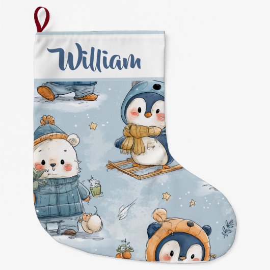 Whimsical Snowy Pattern | Christmas Stocking Grote Kerstsok (Voorkant)