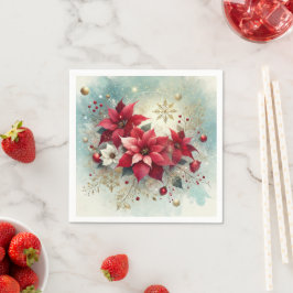 Whimsical Snowy Poinsettia kerstdecoupage Servet