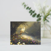 Whimsical Snowy White Owl Wildflowers Art Briefkaart (Staand voorkant)