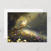 Whimsical Snowy White Owl Wildflowers Art Briefkaart (Voorkant / Achterkant)
