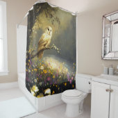 Whimsical Snowy White Owl Wildflowers Art Douchegordijn (In situ)