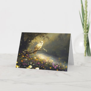 Whimsical Snowy White Owl Wildflowers Art Kaart