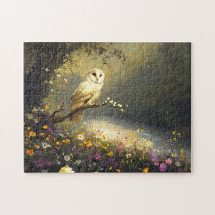 Whimsical Snowy White Owl Wildflowers Art Legpuzzel