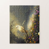 Whimsical Snowy White Owl Wildflowers Art Legpuzzel (Verticaal)