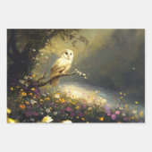 Whimsical Snowy White Owl Wildflowers Decoupage Inpakpapier Vel (Voorkant 3)