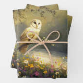 Whimsical Snowy White Owl Wildflowers Decoupage Inpakpapier Vel (In situ)