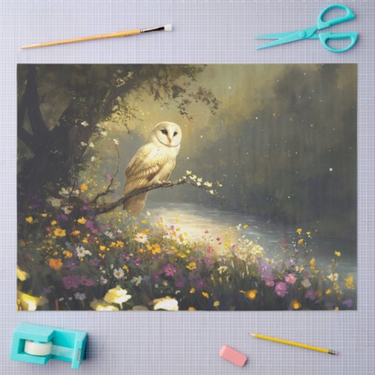 Whimsical Snowy White Owl Wildflowers Decoupage Tissuepapier (Craft)