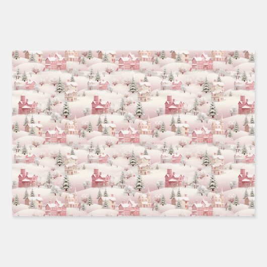 Whimsical Snowy Winter Village Holiday Pattern  Inpakpapier Vel (Voorkant 2)
