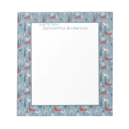 Whimsical Snowy Woodland Foxes Bird Nordic Pattern Notitieblok