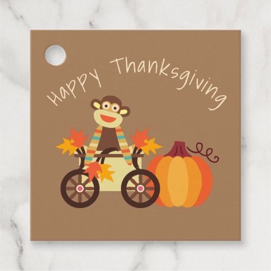 Whimsical Sock Monkey-Thanksgiving Bedankjes Labels (Voorkant)