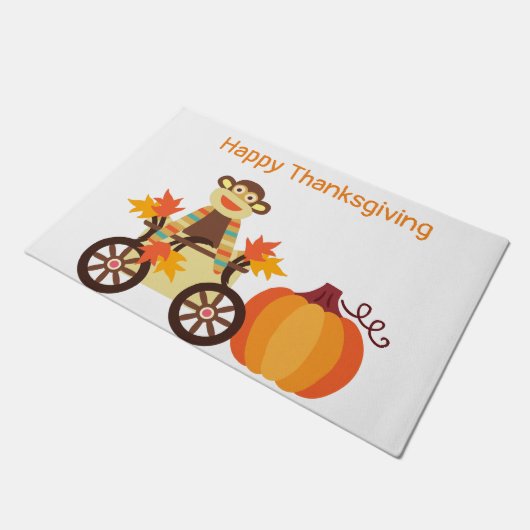 Whimsical Sock Monkey-Thanksgiving Deurmat (Schuin)