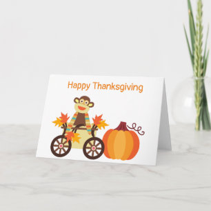 Whimsical Sock Monkey Thanksgiving  Kaart